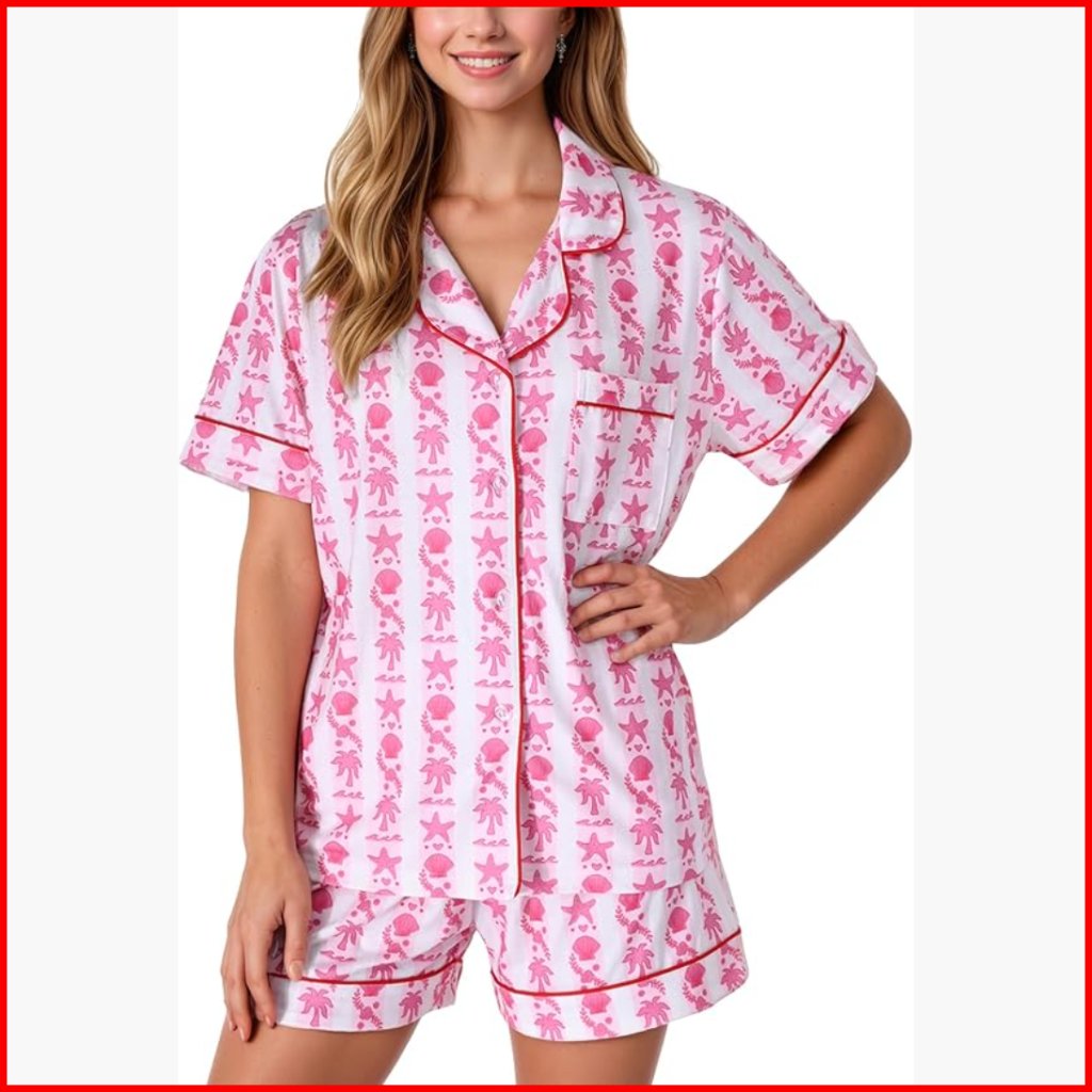 Women's Summer Pajama Set Short Sleeve Top Elastic Waist Pants Loungewear